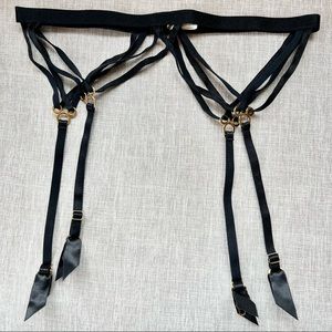 BORDELLE Black Webbed Suspender Belt 24k Gold Size Large